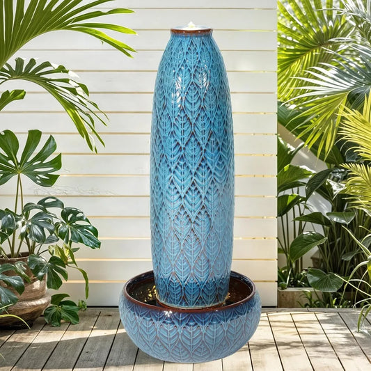 Autodaya Outdoor Ceramic Vase Water Fountain With LED Lights