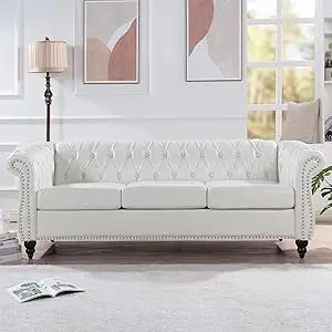 DAFIFY Chesterfield Sofa Tufted Leather 3 Seater Couch