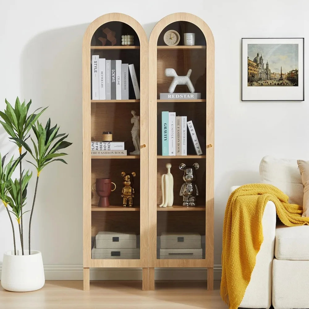 MKDK Bookcase 5 Tier With Adjustable Shelves Glass Door