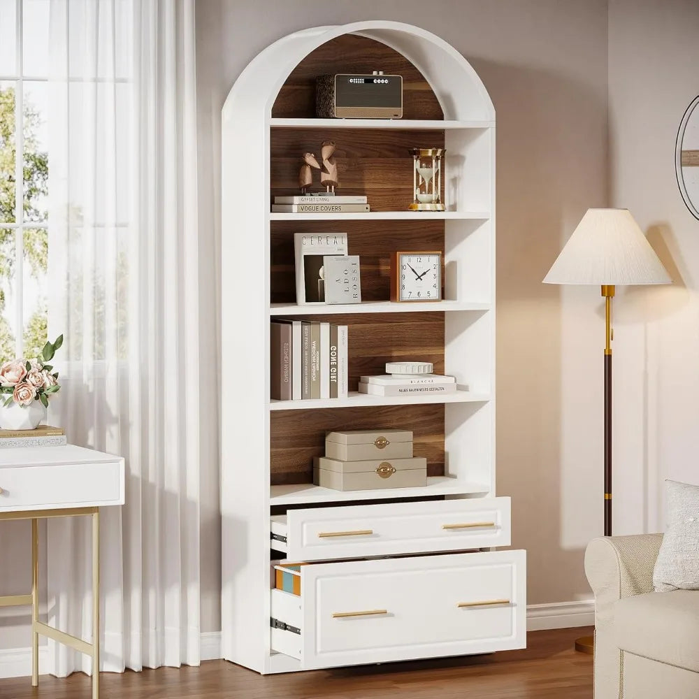 Arched Five Tier File Cabinet Bookcase Freestanding Wood