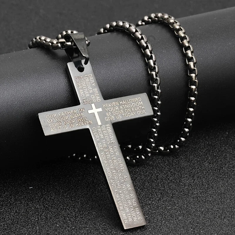 Sweet Blossoms Haven Carved Cross Pendant Titanium Necklace