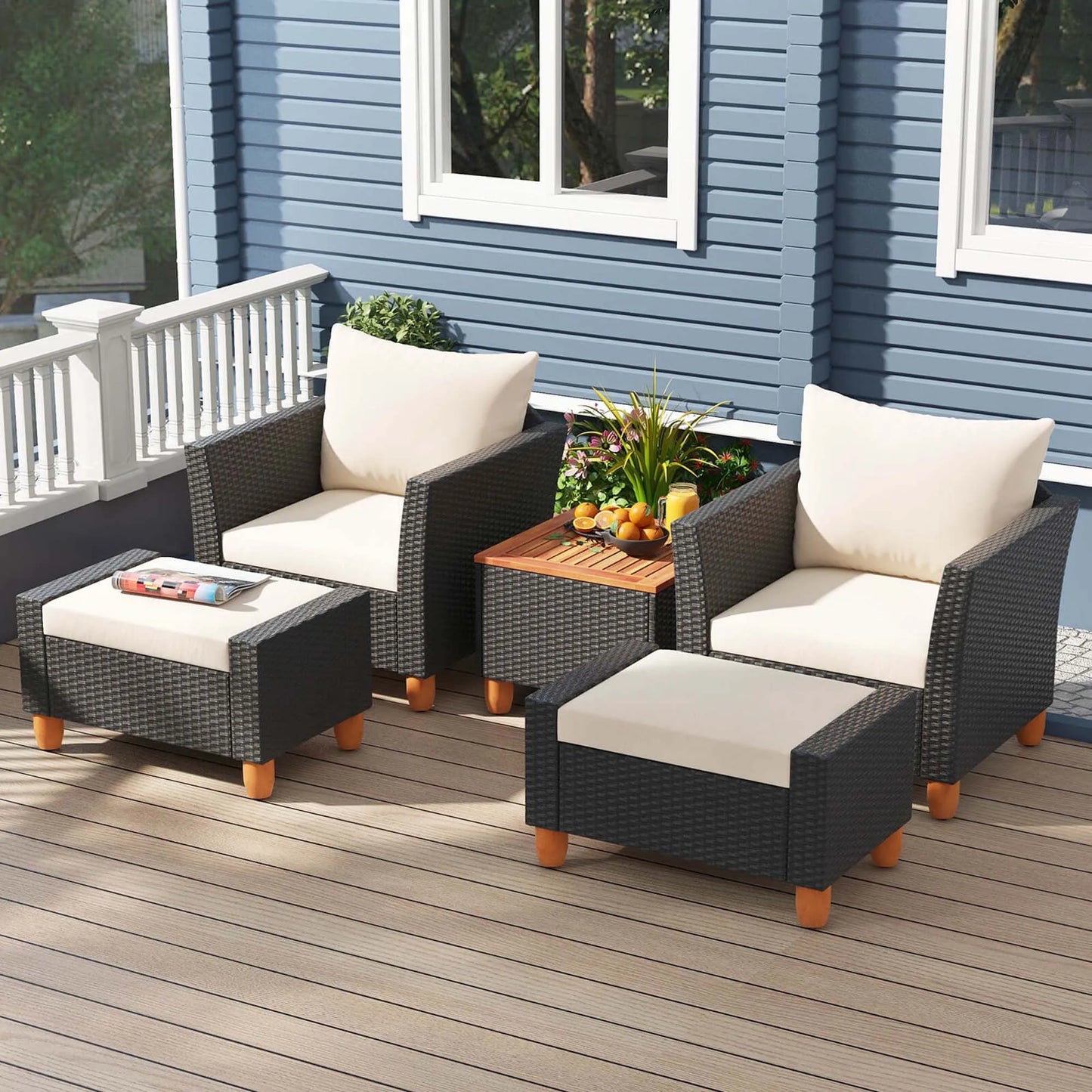 HOMASIS 5 Patio Set With Storage Table Ottomans Cushions