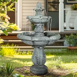 Sunjet Modern Concrete Outdoor Fountain 3 Tier Garden