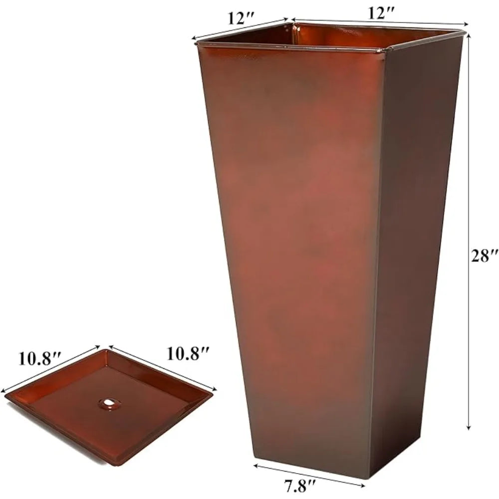 Worth Garden Glazed Metal Planters Set of 2 Square Pots