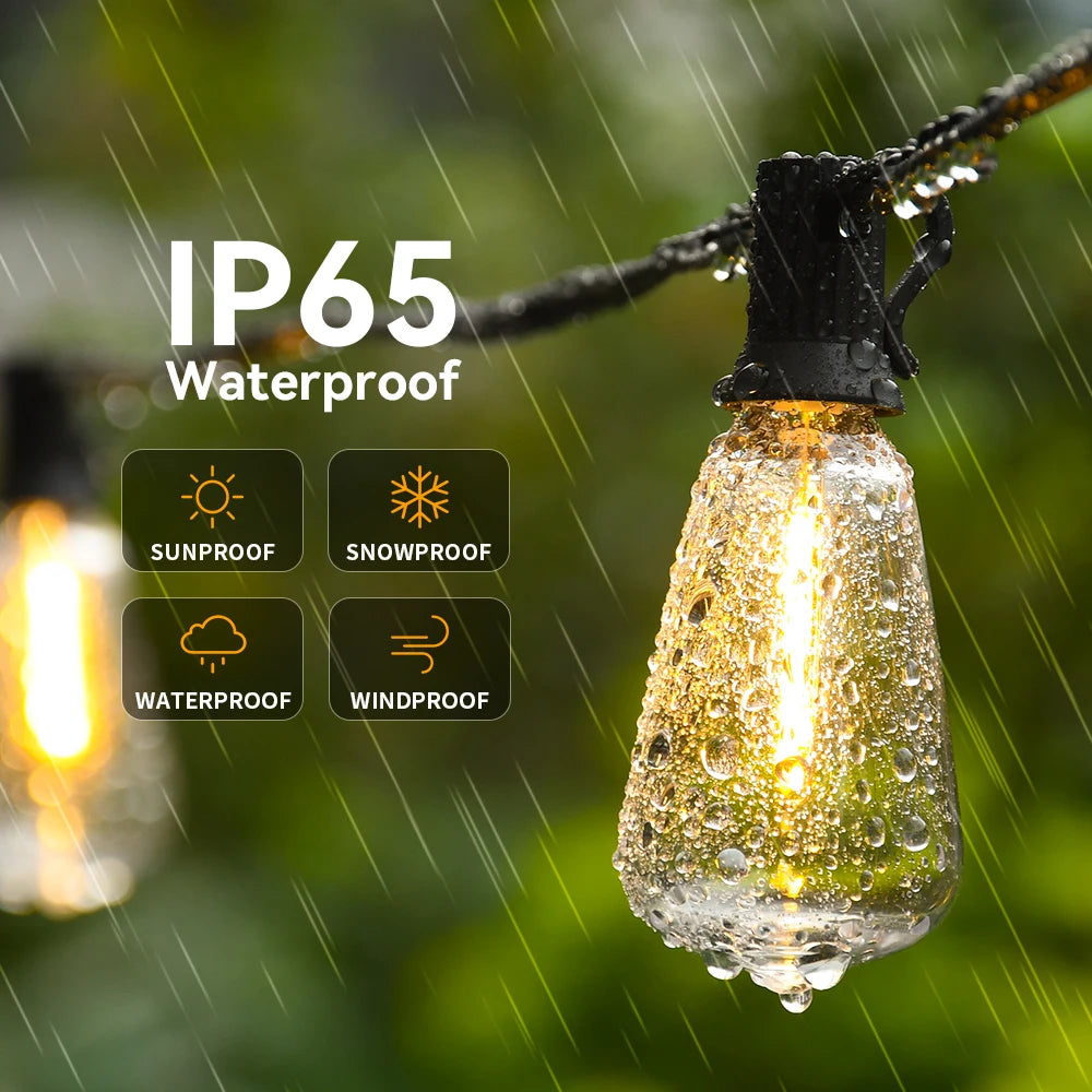 ST38 LED String Light 50FT 100FT IP65 Festoon Outdoor Light Garden Cafe Wedding Street Fairy String Lights Christmas Decoration