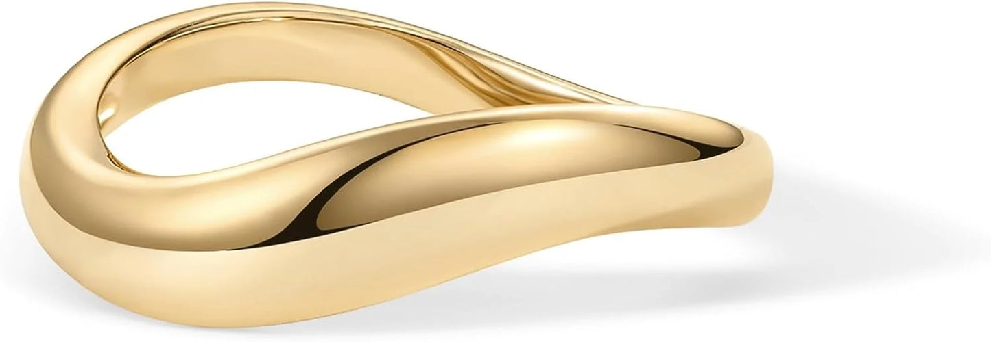 PAVOI 14K Gold Plated Wavy Stackable Ring For Women