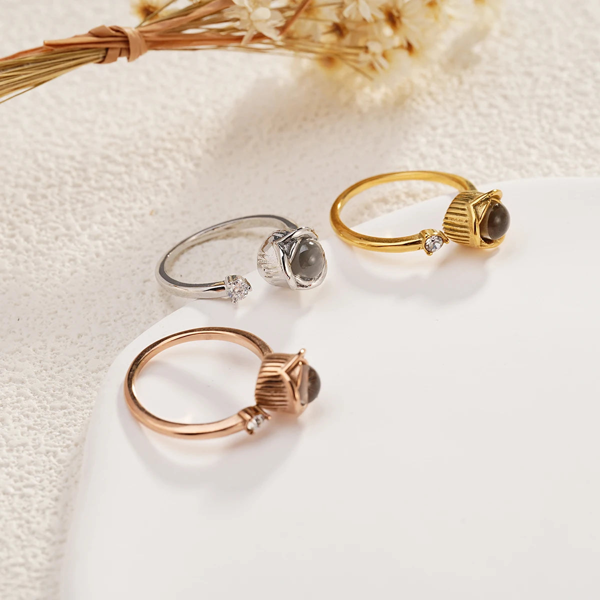 DHQH Rose Projection Ring Stainless Steel Family Gift
