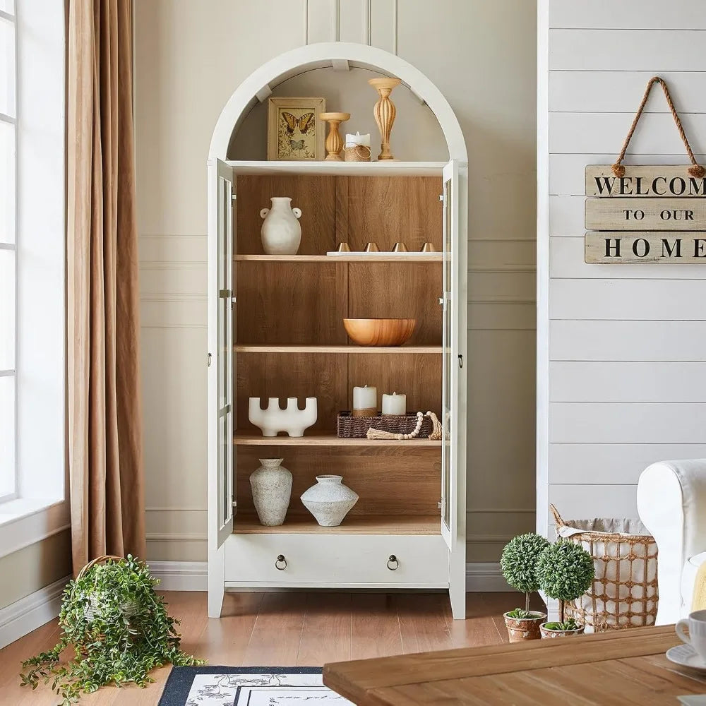 Huanzhuang Farmhouse Arched Cabinet With Glass Doors