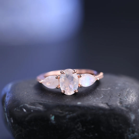 GEM'S BALLET Moonstone Art Deco Ring 925 Sterling Silver