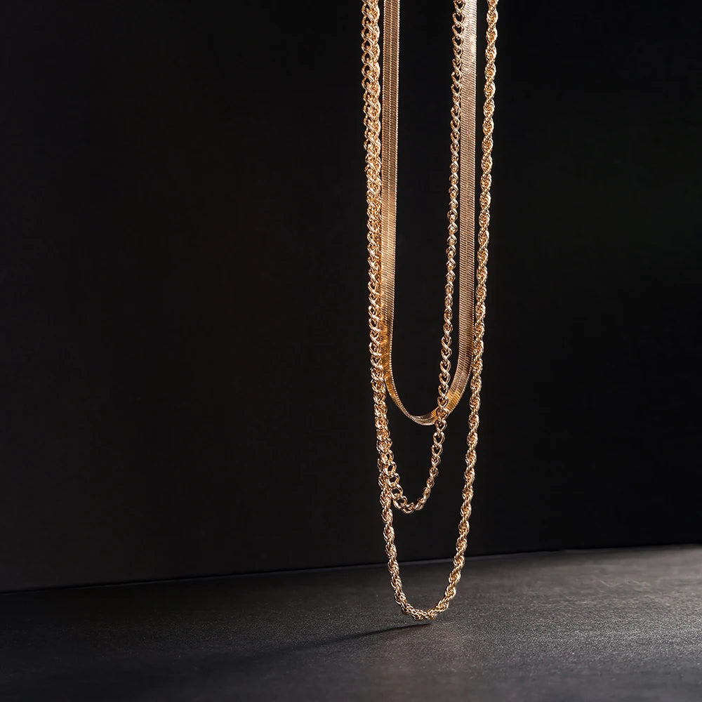 Gold Plated Layered Chain Necklace Set For Women Jewelry