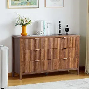 Ticify Fluted Double Dresser With Six Drawers Modern Chest