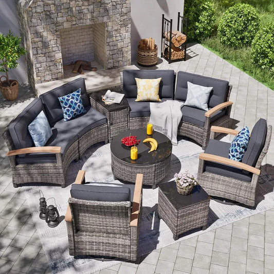 MKDK Outdoor Patio Furniture Set Curved Half Moon Sectional
