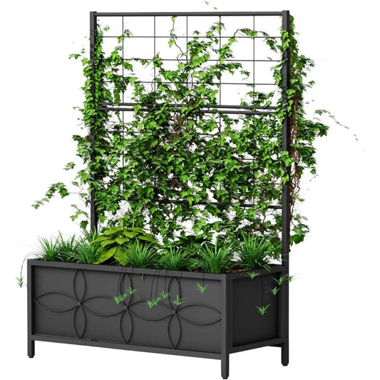Sturdy Raised Garden Bed with Trellis (15.75 x 35.43 x 48.8 in) for Vegetables Flower, Planter Box for Backyard Patio Balcony