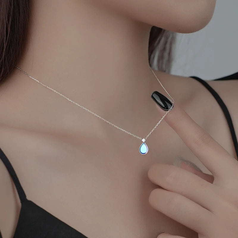 s925 sterling silver mermaid water drop necklace for women light luxury classic elegant fashion retro simple casual daily life