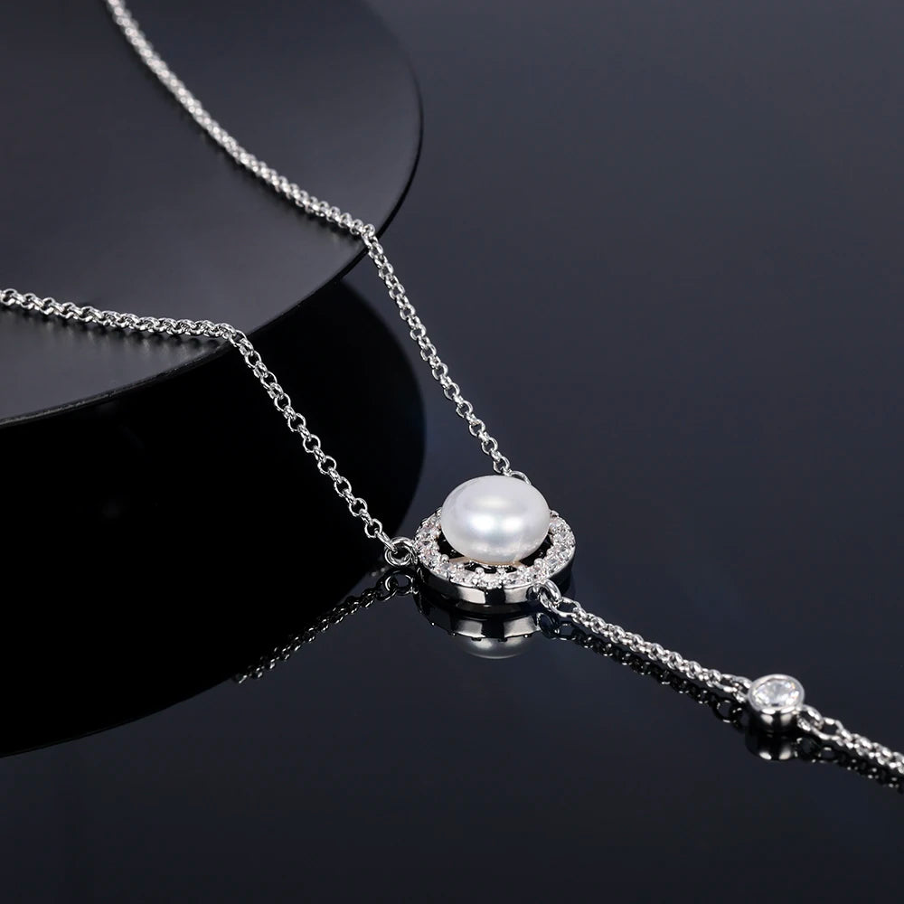 Moissanite Pendant Necklace for Women 925 Sterling Silver 8mm Luxury Pearl Long Tassel Chain Y Shaped Necklace USA Stock