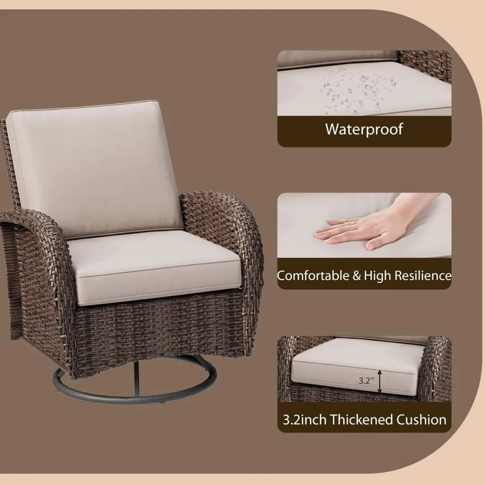General Outdoor Swivel Chairs Set 6 Pieces Rattan Wicker