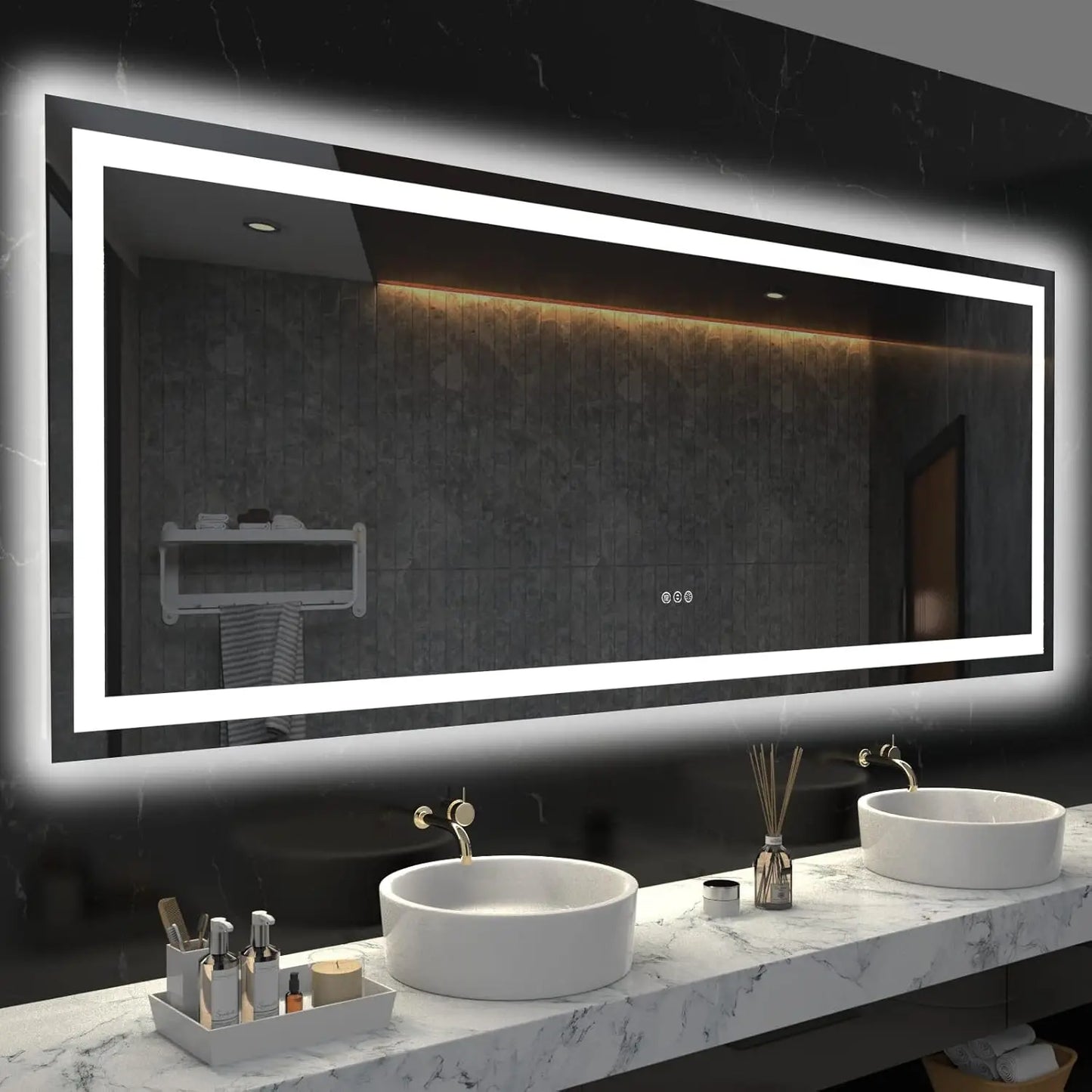 SH.KL Smart LED Bathroom Mirror, Anti-Fog and Dimmable, 3-Color Lighting with Memory, 5mm Shatterproof Glass, Wall-Mounted