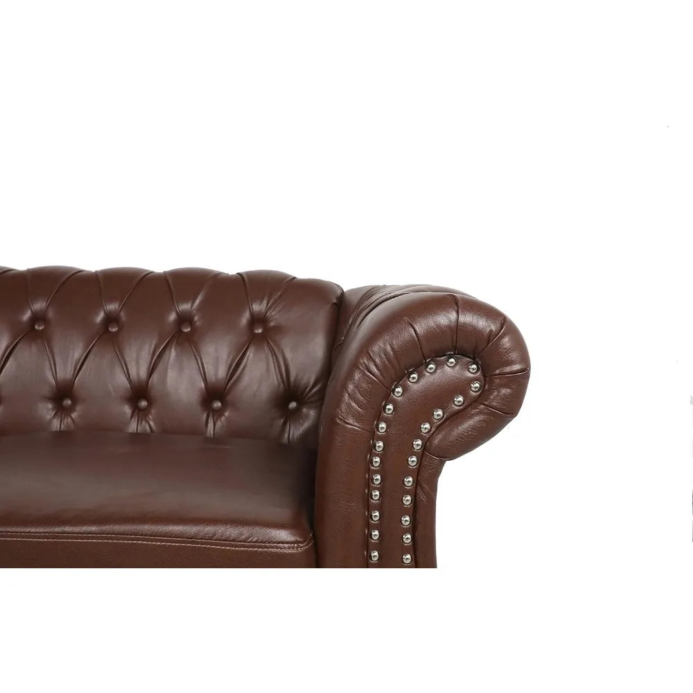 DAFIFY Chesterfield Sofa Tufted Leather 3 Seater Couch
