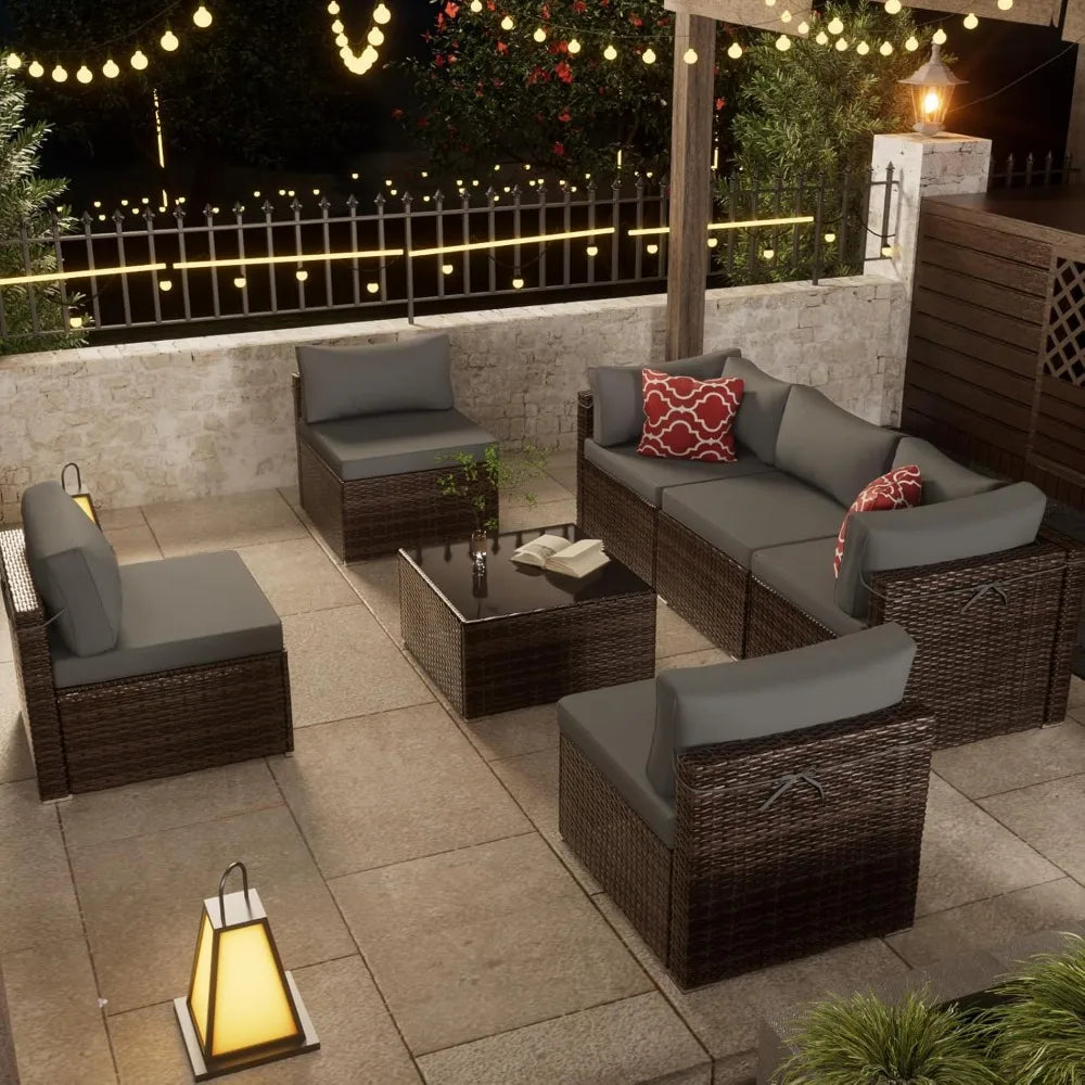 DUTRIEUX Outdoor Sofa Set With Waterproof Cushions And Table