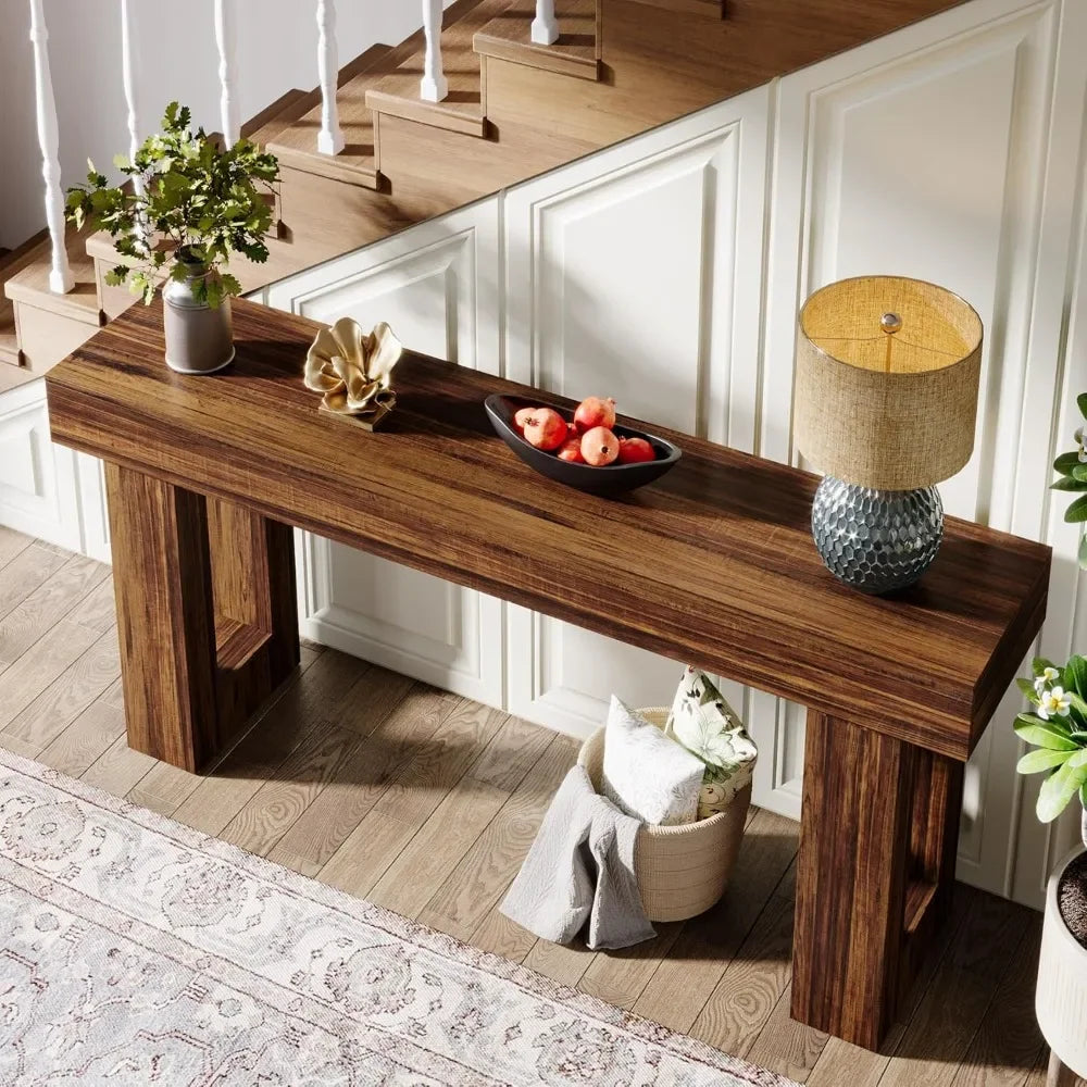Farmhouse Console Table 63 Inch Long Narrow Sofa Table Behind The Couch Wooden Rectangular Entryway Table for Entrance
