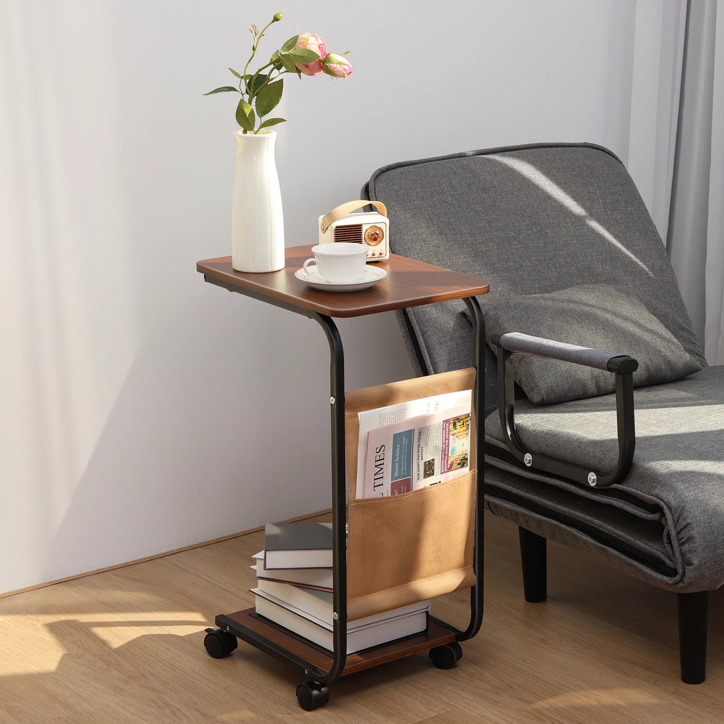 2025 Simple Coffee Table Bedside Storage Rack C-shaped Side Table Sofa Side Table with 2-Tier Storage Shelf Home Living Room