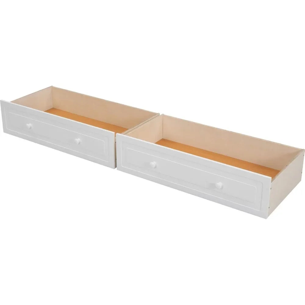 Full Over Full Wood Bunk Bed with Two Storage Drawers and Ladder, Storage Bunk Bed Can Be Divided Into Two Full Size Daybeds