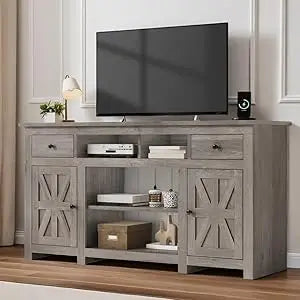 Farmhouse TV Stand With Storage Cabinets And Drawers