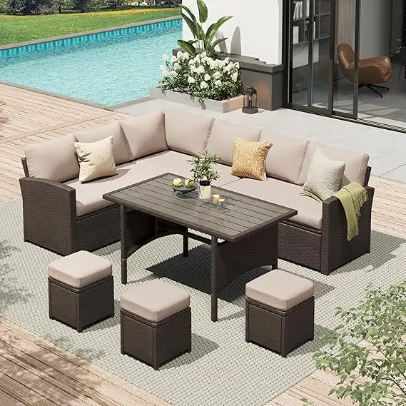 Tangxu 7 Piece Outdoor Dining Table And Chairs Set Rattan
