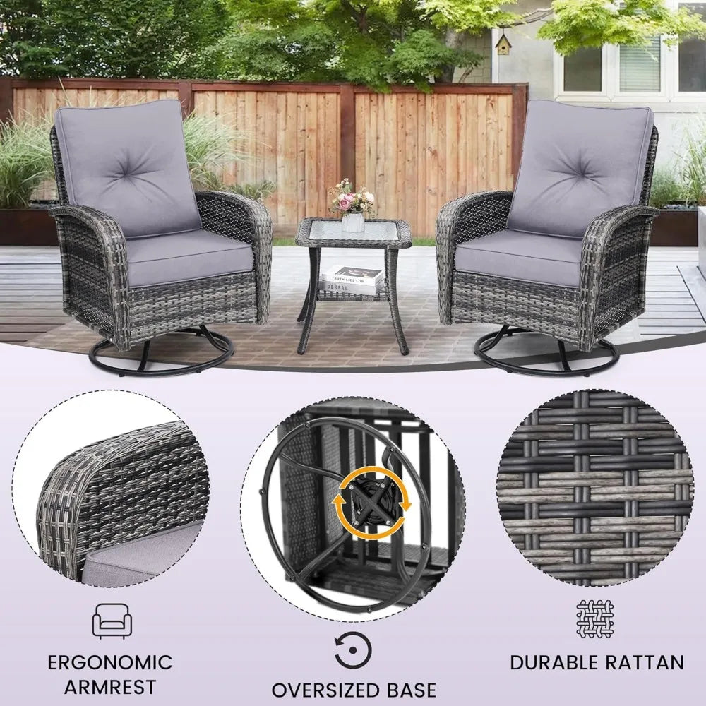Ticify Outdoor Swivel Wicker Chair Set With Table Gliders