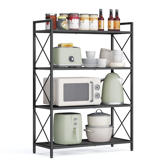 SONGMICS 4-Tier Metal Storage Rack, Shelving Unit with X Side Frames, Dense Mesh, 12.6 x 31.5 x 44.3 Inches, for Entryway