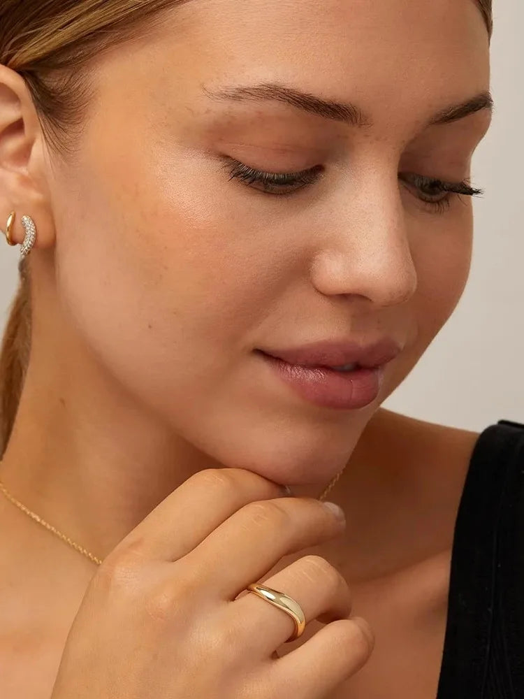PAVOI 14K Gold Plated Wavy Stackable Ring For Women