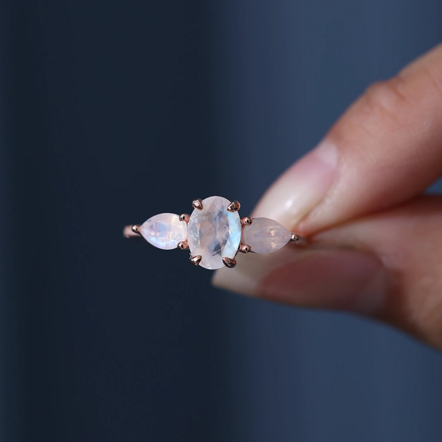 GEM'S BALLET Moonstone Art Deco Ring 925 Sterling Silver