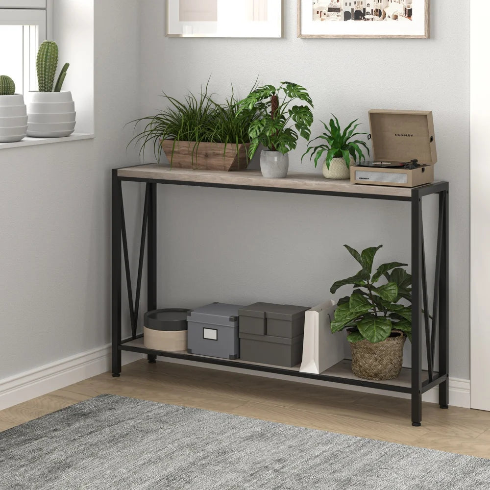 Industrial Console Table 2-Tier Entryway Table with Storage Narrow Sofa Table for Entryway Living Room Hallway Office