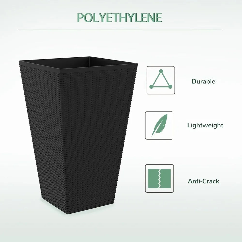 Set of 3 Tall Planters with Drainage Hole Indoor Flower Pots for Porch Front Door Entryway 24 Inch Outdoor Plant Pots