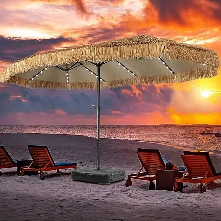 MKDK Tiki Bench Umbrella With Base And Solar Lights