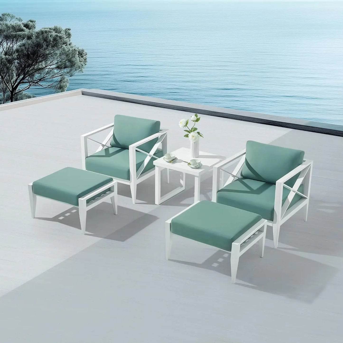 ANGDUO Outdoor Aluminum Patio Set All Weather Sofa Tables