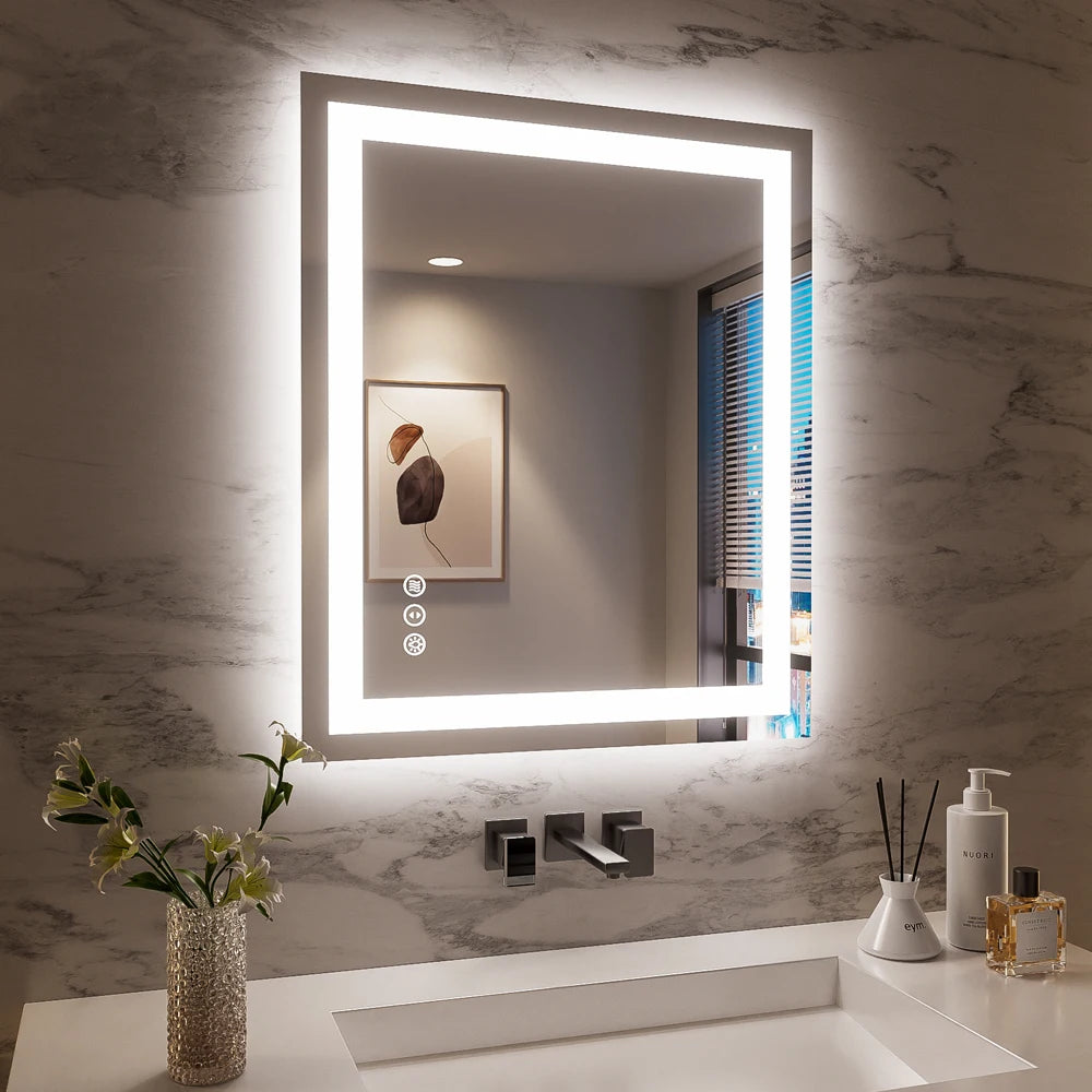 SH.KL Smart LED Bathroom Mirror, Anti-Fog and Dimmable, 3-Color Lighting with Memory, 5mm Shatterproof Glass, Wall-Mounted