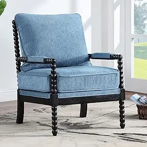 TANGXU Linen Spindle Back Accent Chair With Wood Frame