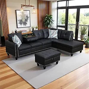 Sweet Blossoms Haven Modern L Shaped Sectional Sofa Ottoman