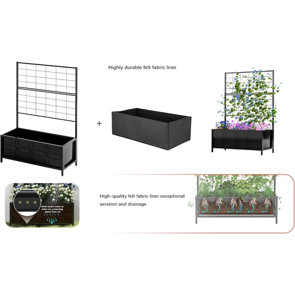 Sturdy Raised Garden Bed with Trellis (15.75 x 35.43 x 48.8 in) for Vegetables Flower, Planter Box for Backyard Patio Balcony