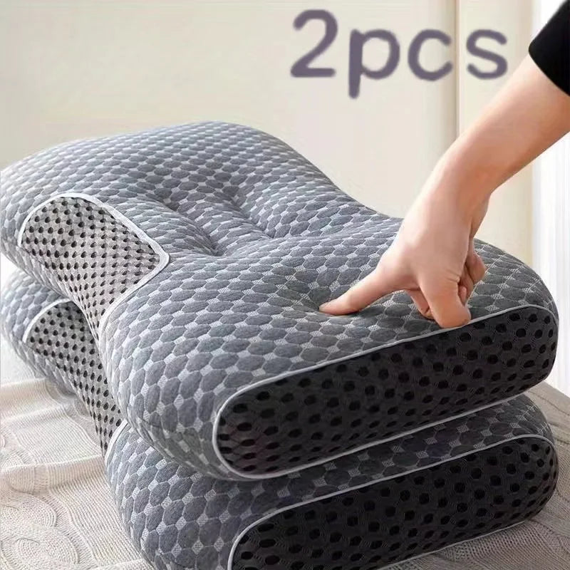 Massage Neck Pillow 2Pcs Soft Adjustable Ergonomic Knitted Orthopedic Contour Support Pillow
