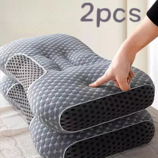 Massage Neck Pillow 2Pcs Soft Adjustable Ergonomic Knitted Orthopedic Contour Support Pillow