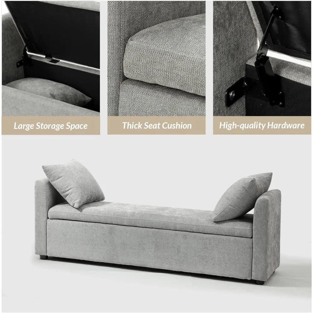 Modern Storage Ottoman Bench With Arms And Soft Pillows