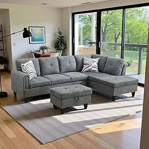 Sweet Blossoms Haven Modern L Shaped Sectional Sofa Ottoman