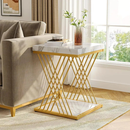 Little Tree Modern Square Two Tier End Table With Storage