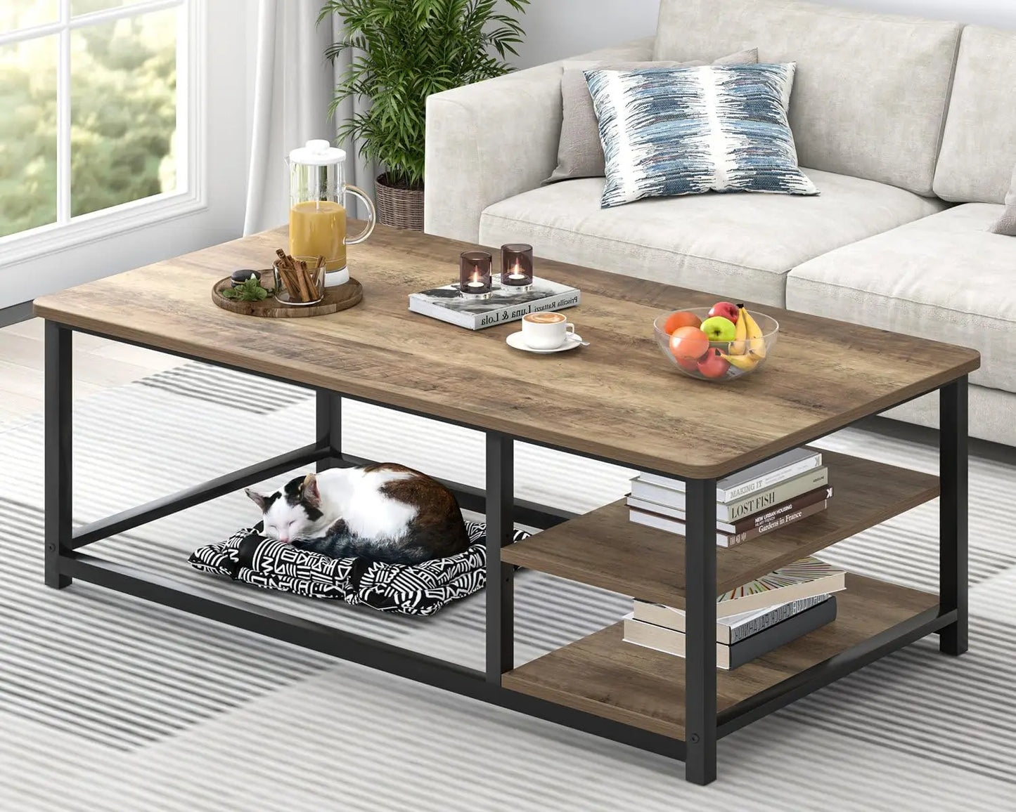 Rustic Wood Coffee Table With Storage Shelf Modern Rectangle