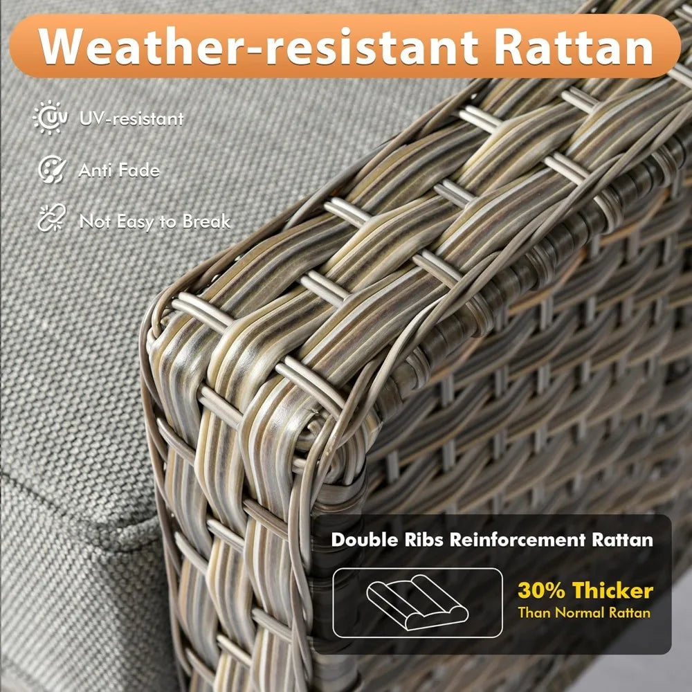 MKDK Outdoor Premium Rattan Patio Set With Solar Lighting