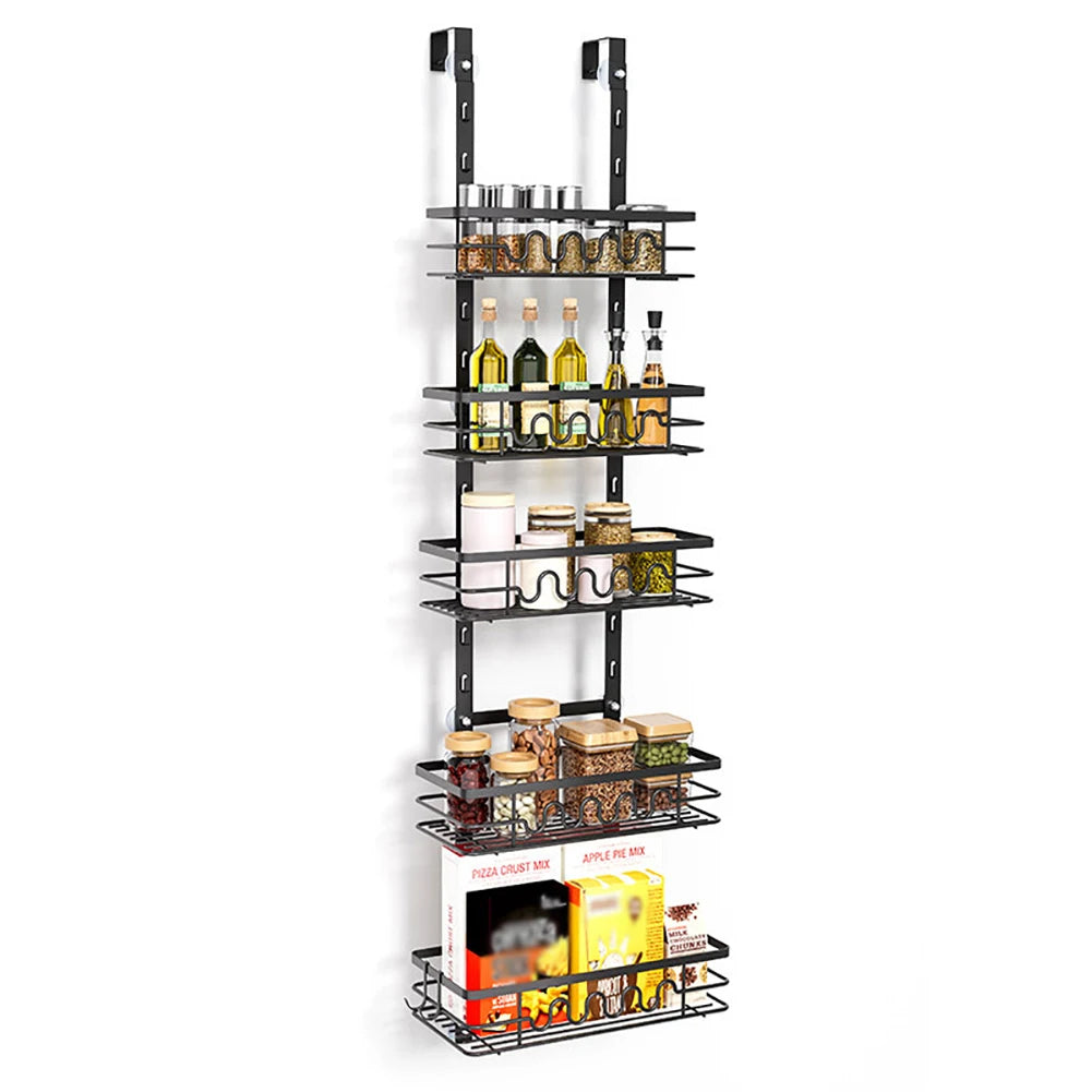 Over The Door Pantry Organizer, Metal Multi-Layer Wall Mounted Behind Door Hanging Storage Organizer Shelf for Kitchen Bathroom