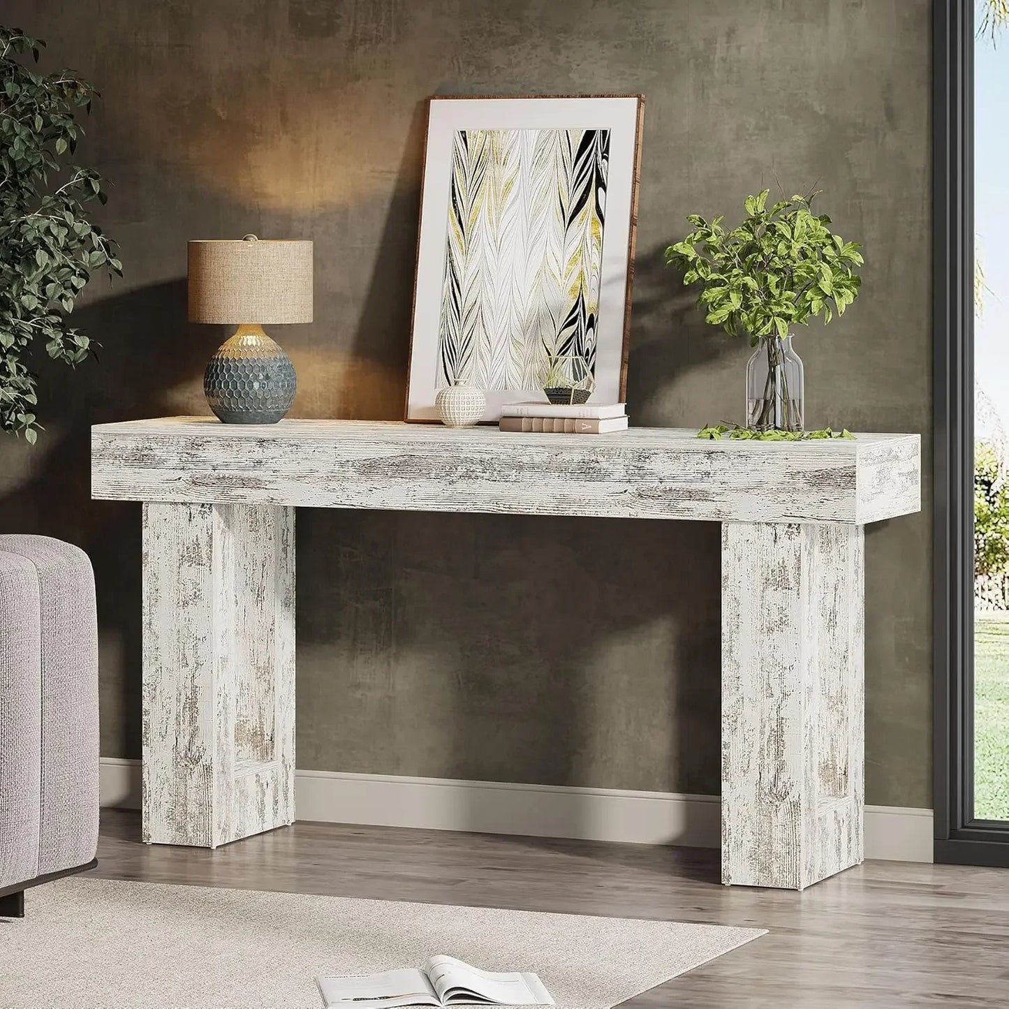 Farmhouse Console Table 63 Inch Long Narrow Sofa Table Behind The Couch Wooden Rectangular Entryway Table for Entrance