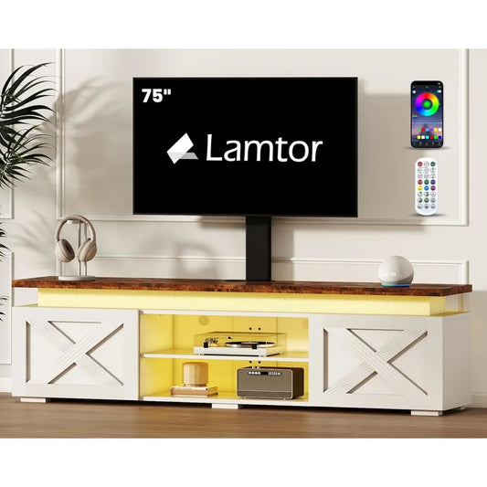 Angduo Farmhouse TV Stand With Mount And Led Light